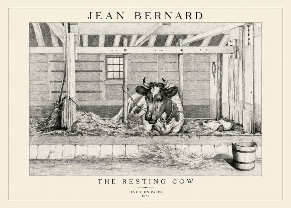 Jean Bernard Resting Cow in the Stall I No5 - Juliste