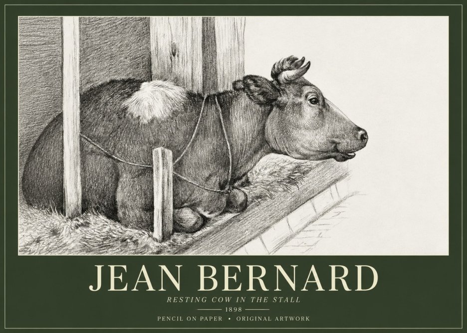 Jean Bernard Resting Cow in the Stall II No1 - Juliste