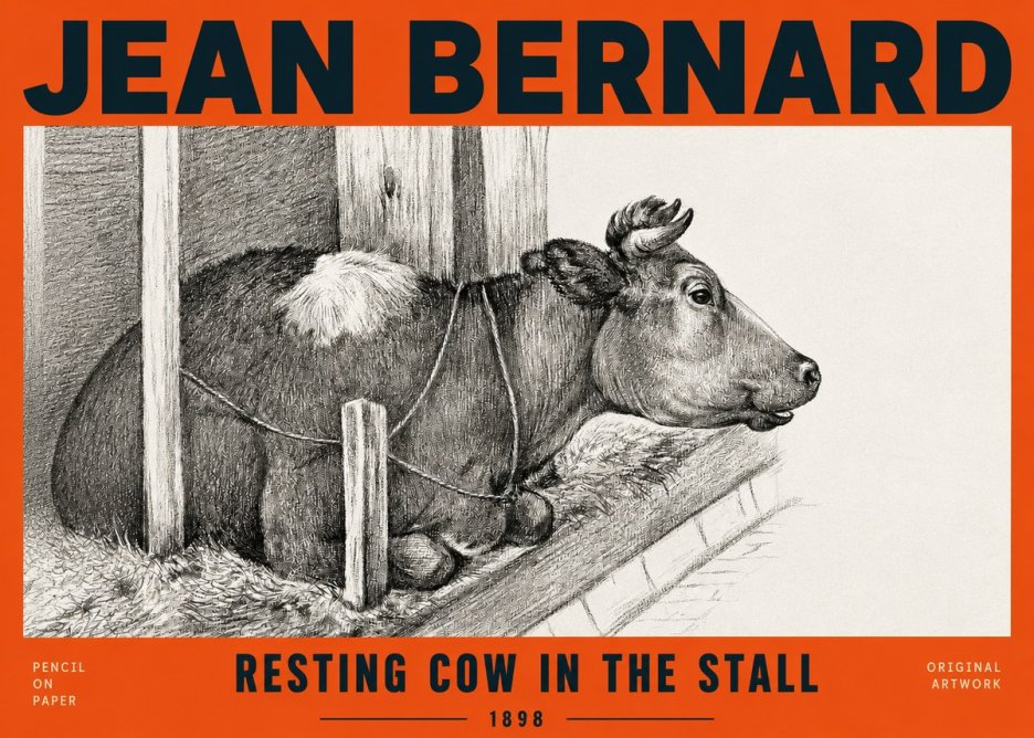 Jean Bernard Resting Cow in the Stall II No2 - Juliste
