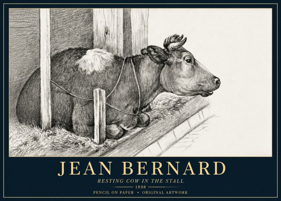 Jean Bernard Resting Cow in the Stall II No3 - Juliste