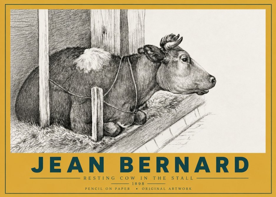 Jean Bernard Resting Cow in the Stall II No4 - Juliste