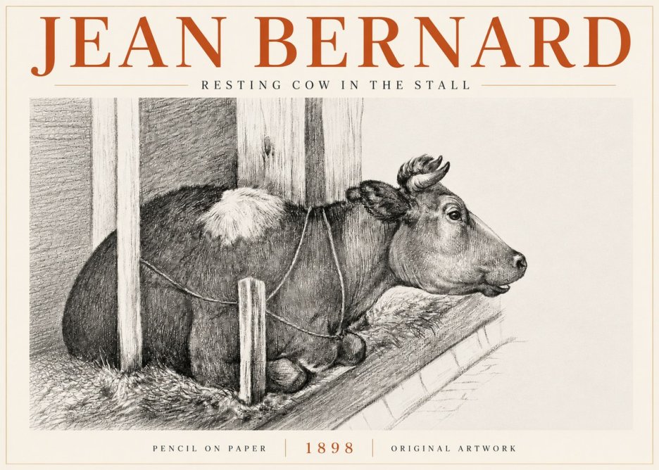 Jean Bernard Resting Cow in the Stall II No6 - Juliste