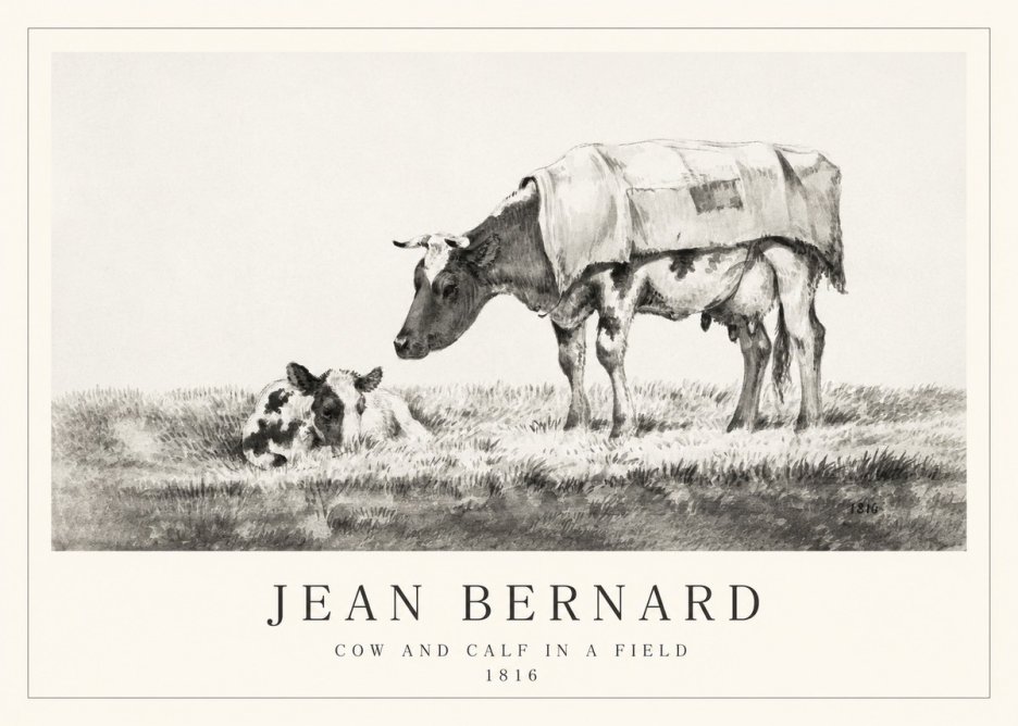 Jean Bernard Cow and Calf in a Field No1 - Juliste