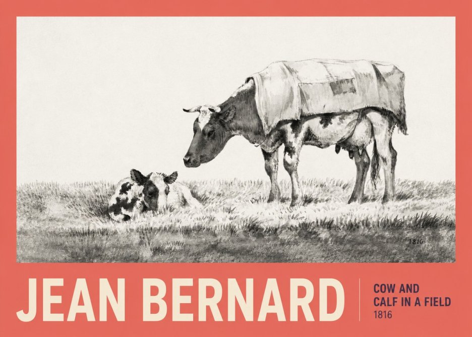 Jean Bernard Cow and Calf in a Field No2 - Juliste