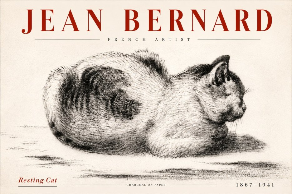 Jean Bernard Resting Cat No5 - Juliste