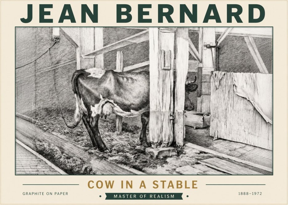Jean Bernard Cow in a Stable No5 - Juliste