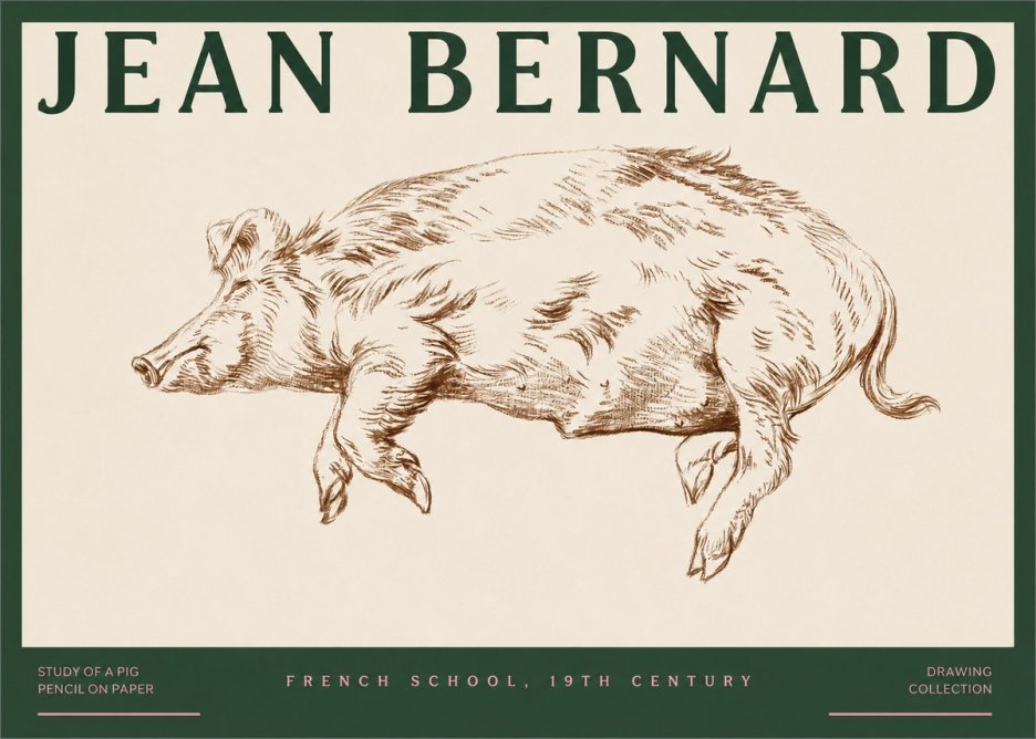 Jean Bernard Study of a Pig II No2 - Juliste