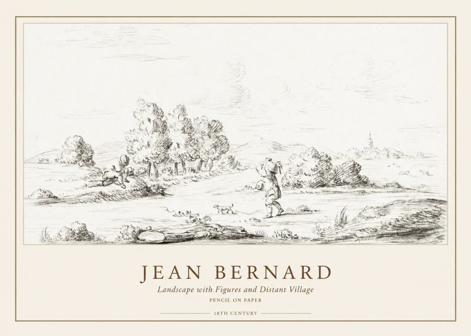 Jean Bernard Landscape with Figures and Distant Village No1 - Juliste