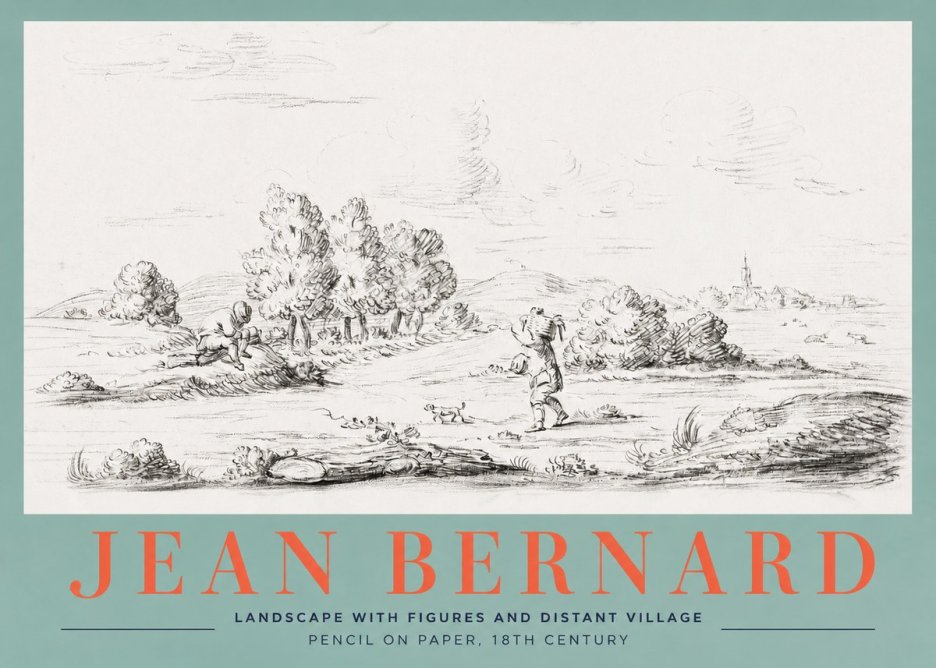 Jean Bernard Landscape with Figures and Distant Village No2 - Juliste