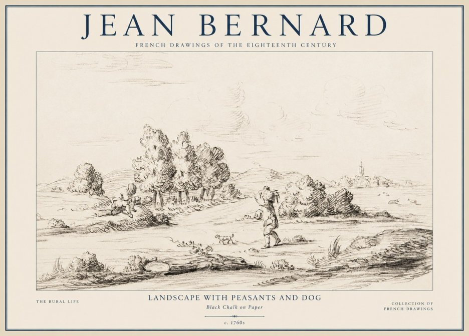 Jean Bernard Landscape with Figures and Distant Village No4 - Juliste