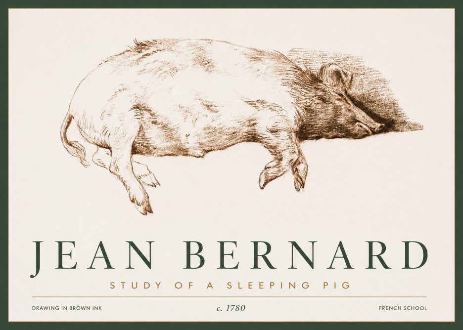 Jean Bernard Study of a Sleeping Pig No3 - Juliste