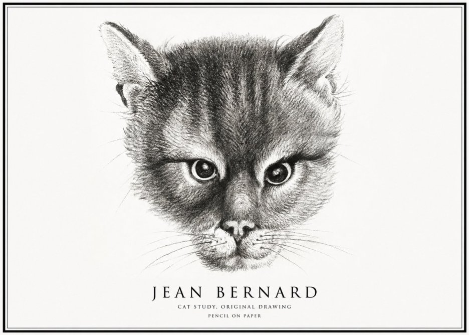 Jean Bernard Cat Study. Original Drawing No1 - Juliste