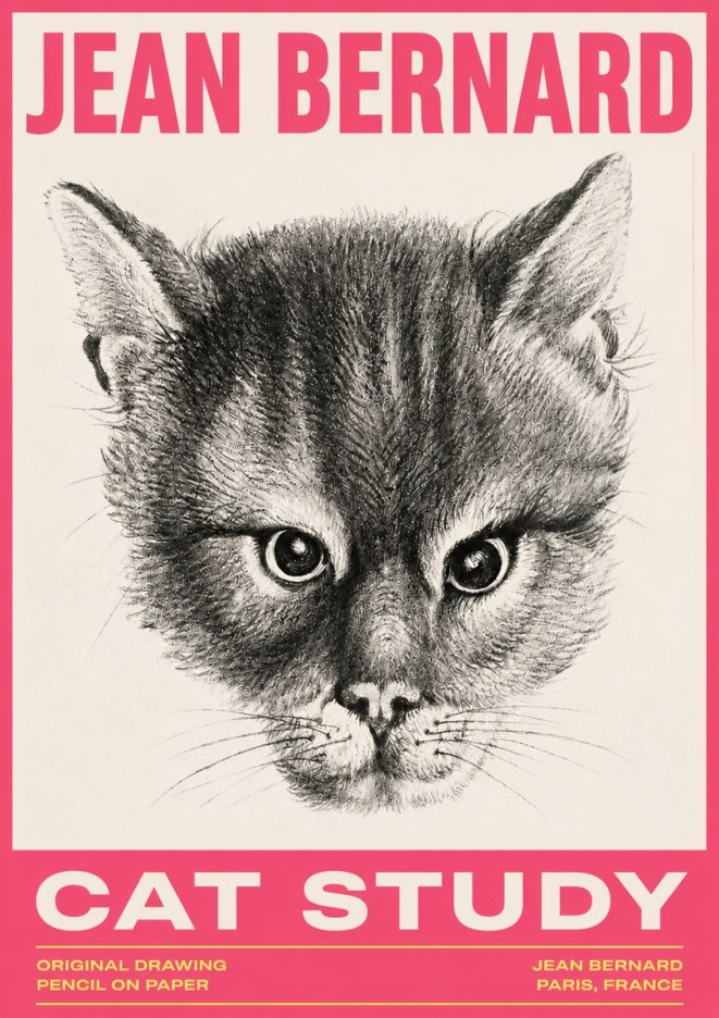 Jean Bernard Cat Study. Original Drawing No3 - Juliste