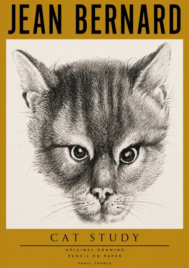 Jean Bernard Cat Study. Original Drawing No4 - Juliste
