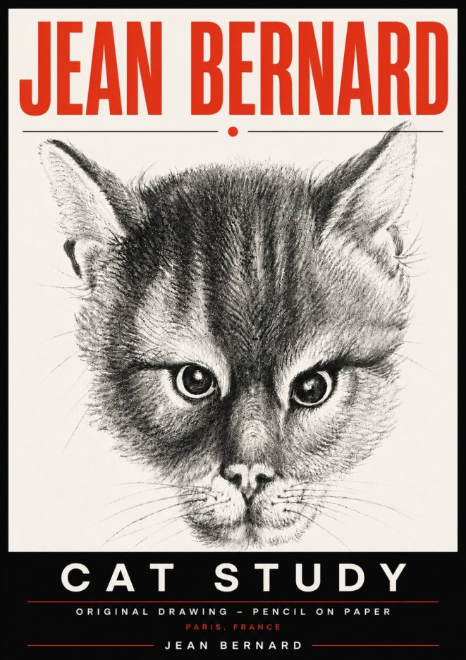Jean Bernard Cat Study. Original Drawing No6 - Juliste