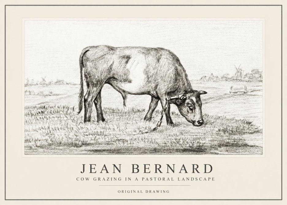Jean Bernard Cow Grazing in a Pastoral Landscape No1 - Juliste