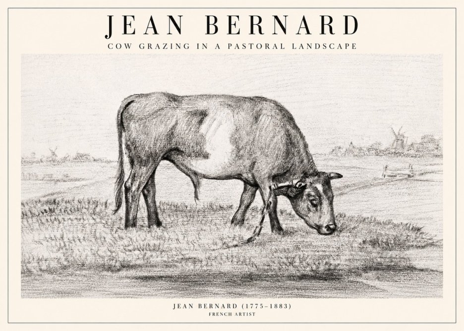Jean Bernard Cow Grazing in a Pastoral Landscape No2 - Juliste