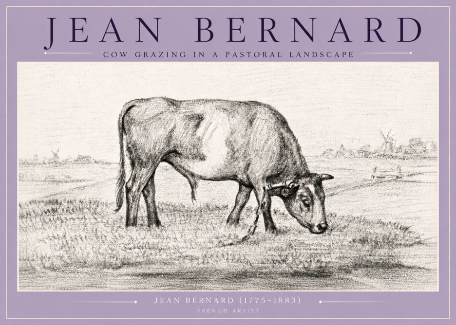 Jean Bernard Cow Grazing in a Pastoral Landscape No4 - Juliste