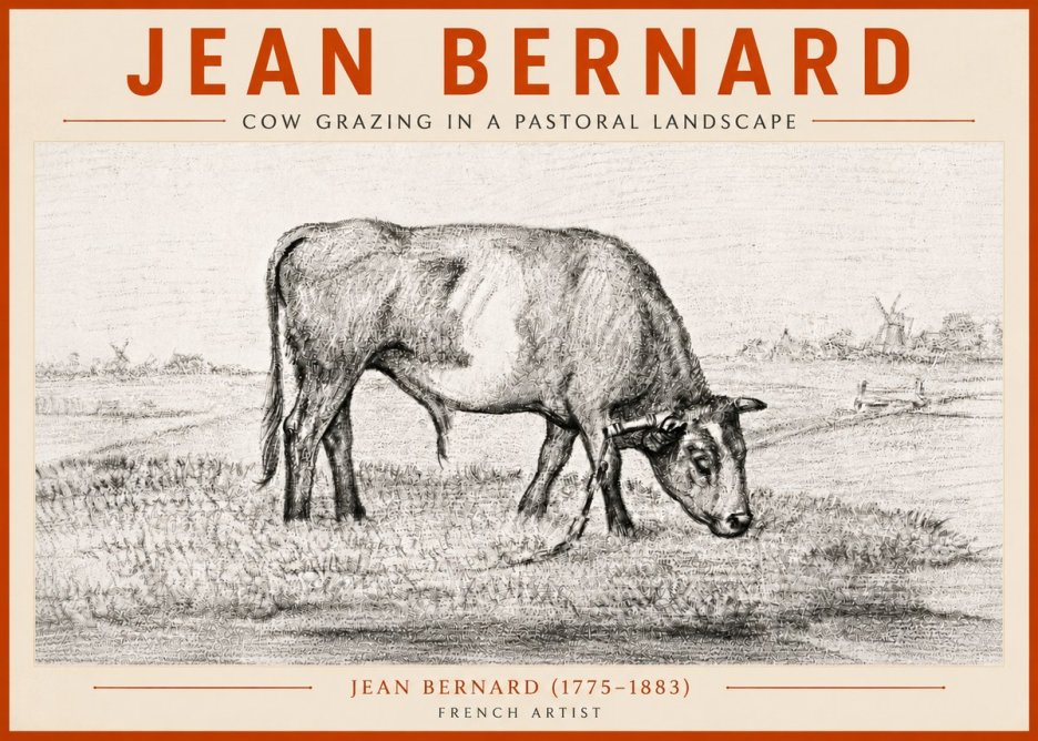 Jean Bernard Cow Grazing in a Pastoral Landscape No5 - Juliste