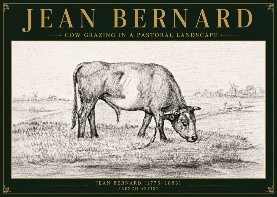 Jean Bernard Cow Grazing in a Pastoral Landscape No6 - Juliste