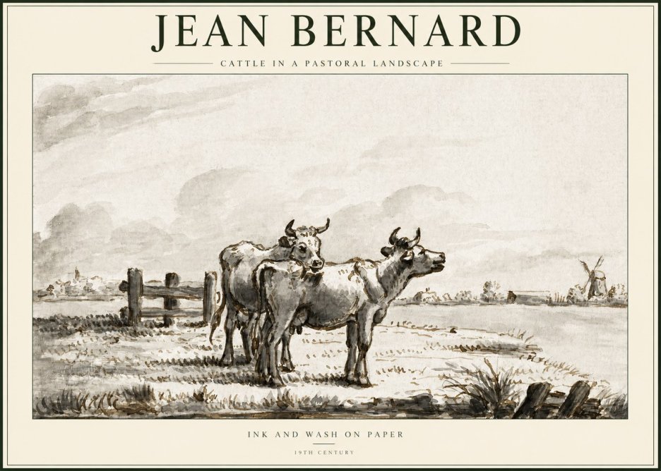 Jean Bernard Cattle in a Pastoral Landscape No1 - Juliste
