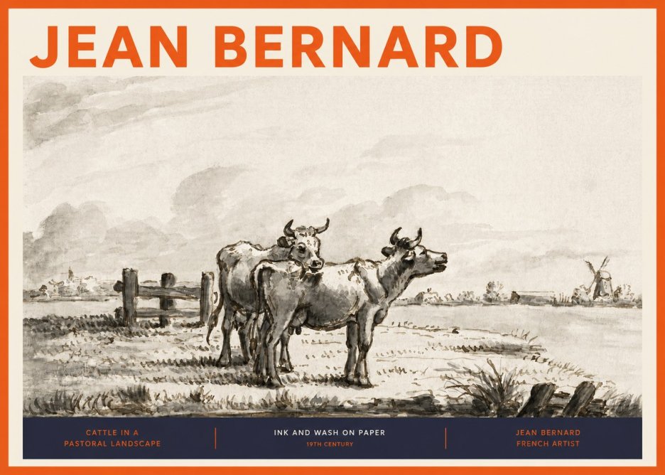 Jean Bernard Cattle in a Pastoral Landscape No2 - Juliste