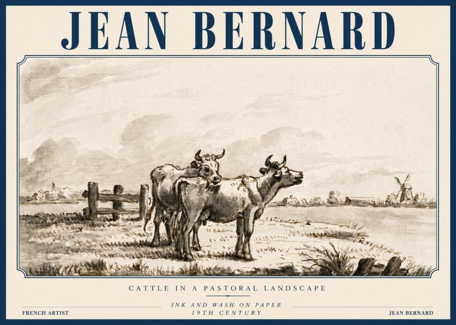 Jean Bernard Cattle in a Pastoral Landscape No3 - Juliste