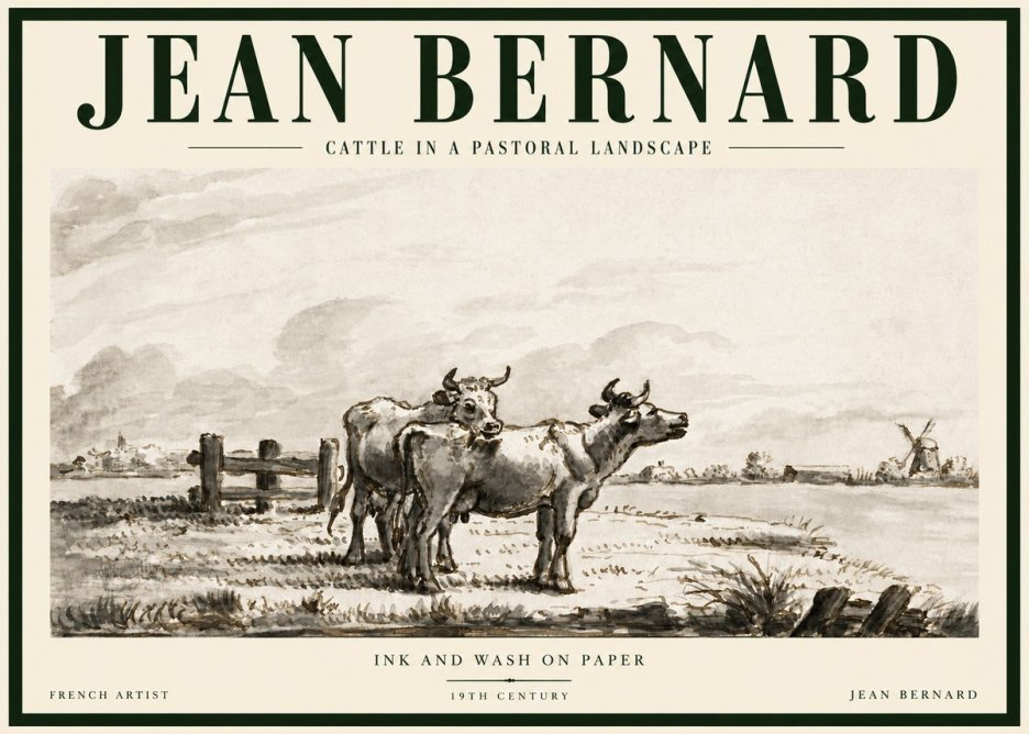 Jean Bernard Cattle in a Pastoral Landscape No5 - Juliste