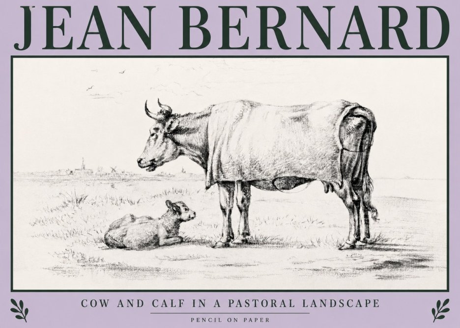 Jean Bernard Cow and Calf in a Pastoral Landscape No3 - Juliste