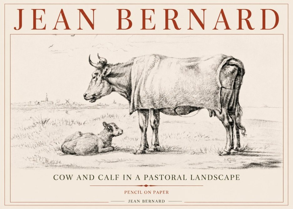 Jean Bernard Cow and Calf in a Pastoral Landscape No5 - Juliste