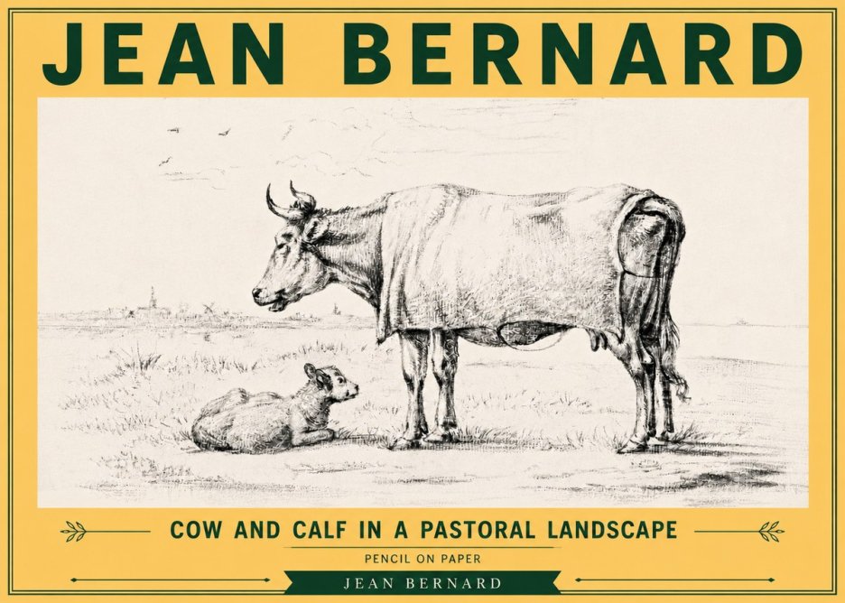 Jean Bernard Cow and Calf in a Pastoral Landscape No6 - Juliste
