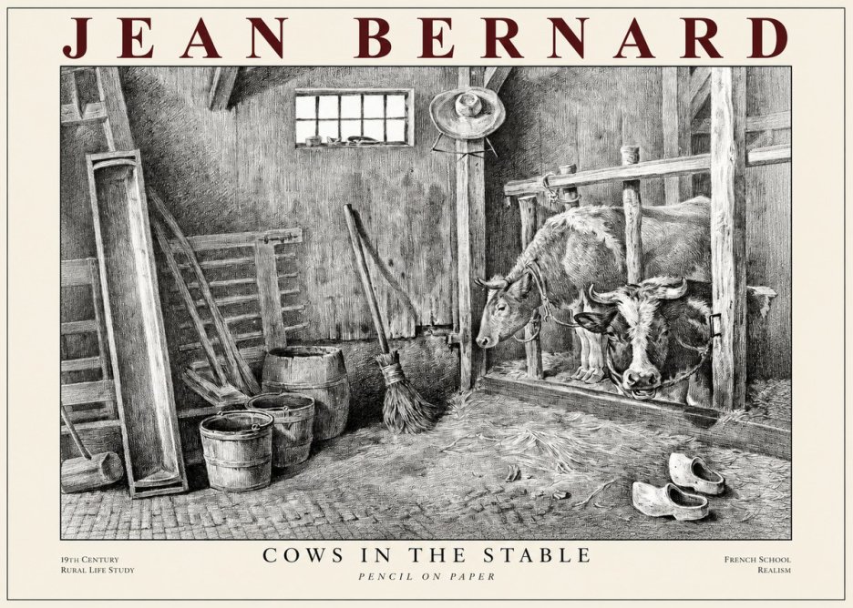Jean Bernard Cows in the Stable No1 - Juliste