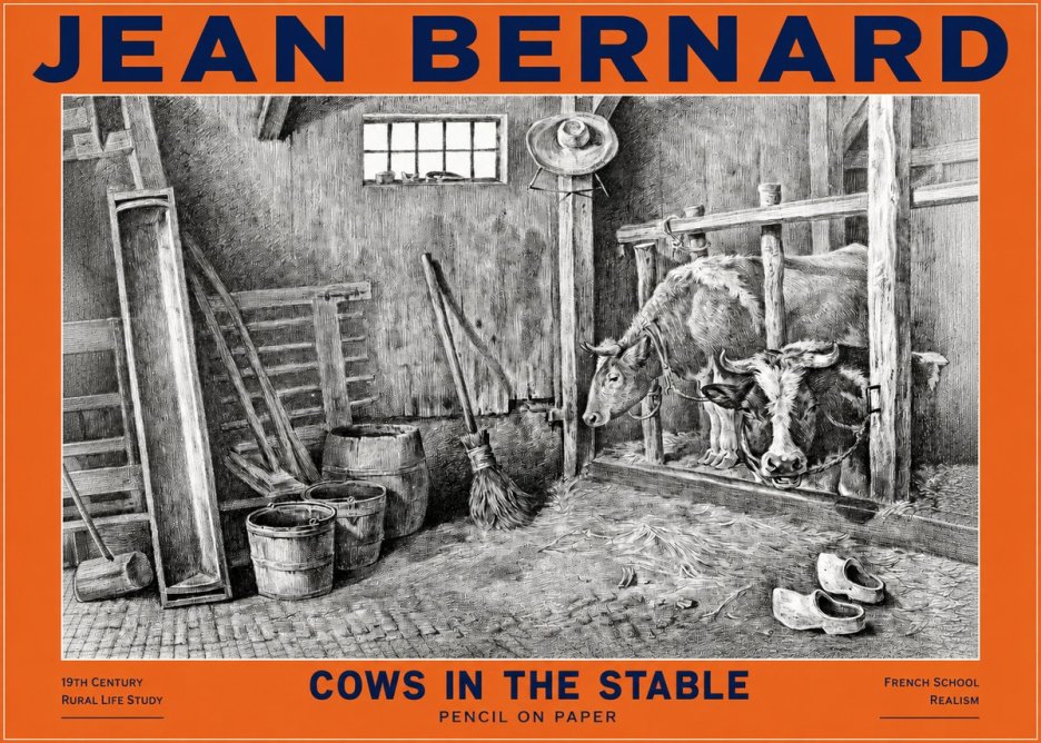 Jean Bernard Cows in the Stable No2 - Juliste