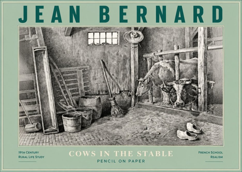 Jean Bernard Cows in the Stable No3 - Juliste
