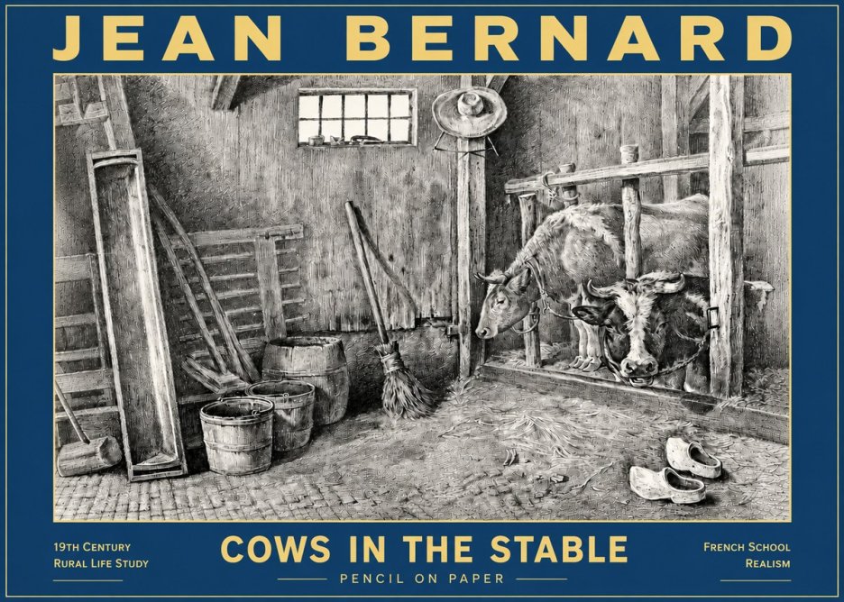 Jean Bernard Cows in the Stable No6 - Juliste