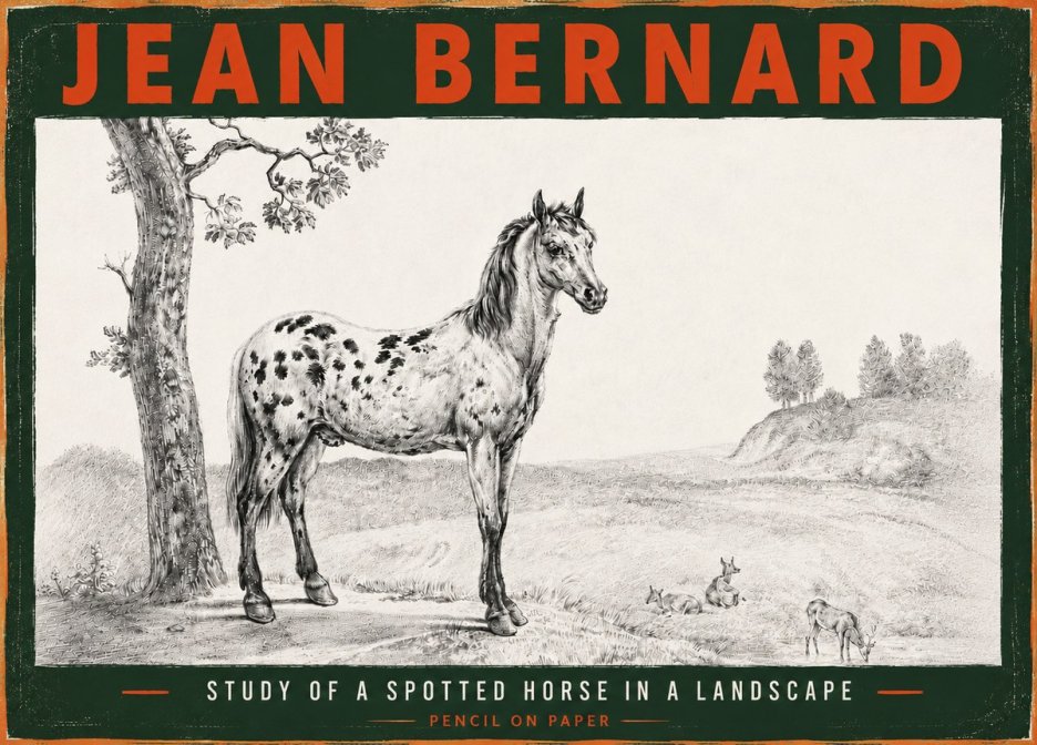 Jean Bernard Study of a Spotted Horse in a Landscape No6 - Juliste