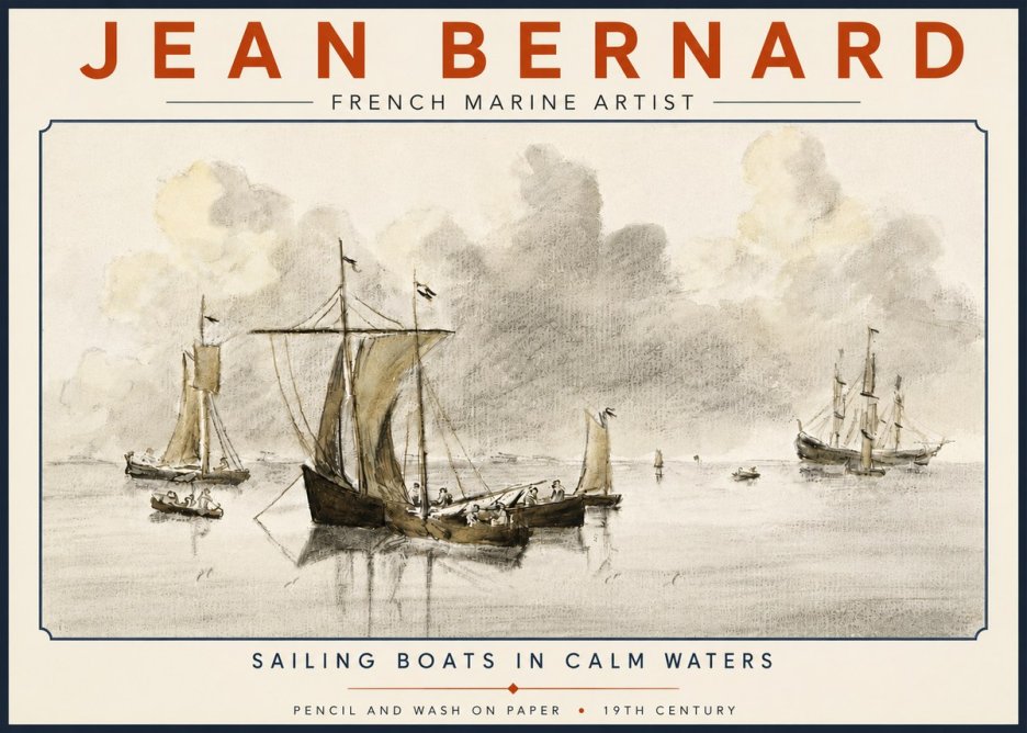 Jean Bernard Sailing Boats in Calm Waters No6 - Juliste