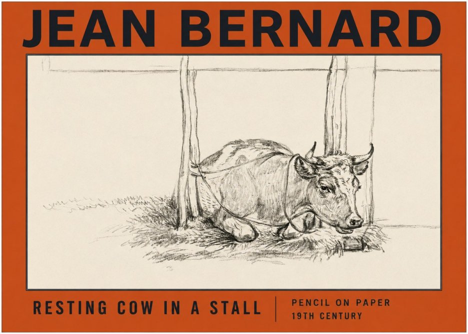 Jean Bernard Resting Cow in a Stall No2 - Juliste
