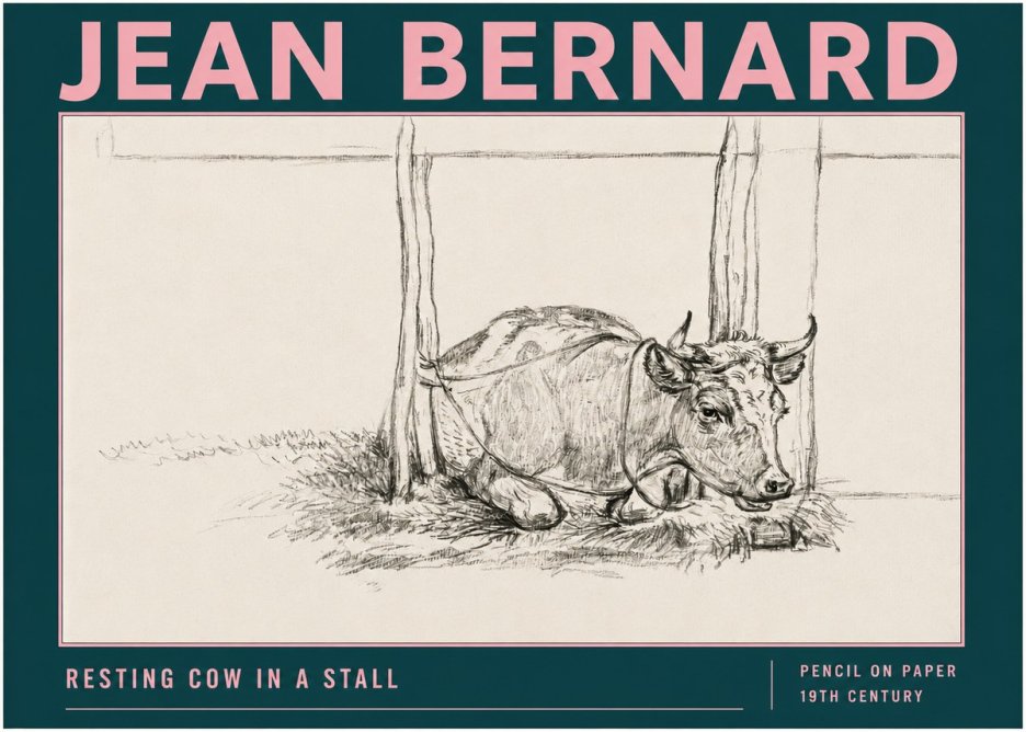 Jean Bernard Resting Cow in a Stall No3 - Juliste