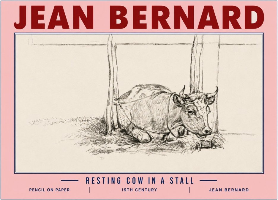 Jean Bernard Resting Cow in a Stall No6 - Juliste