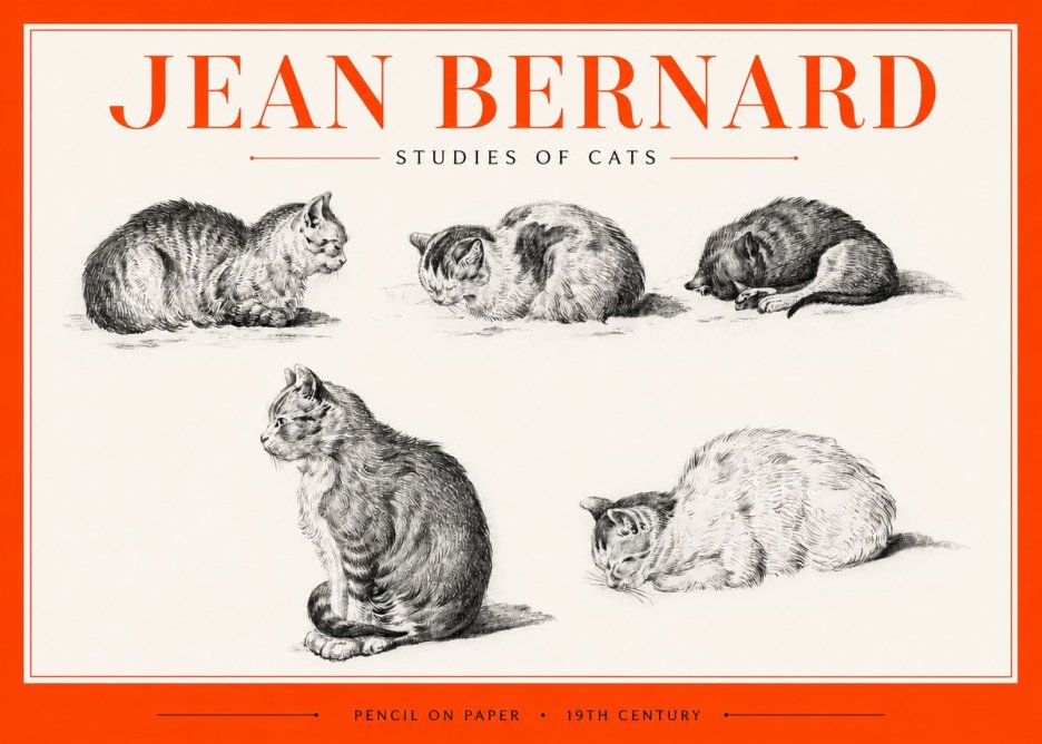 Jean Bernard Studies of Cats No2 - Juliste