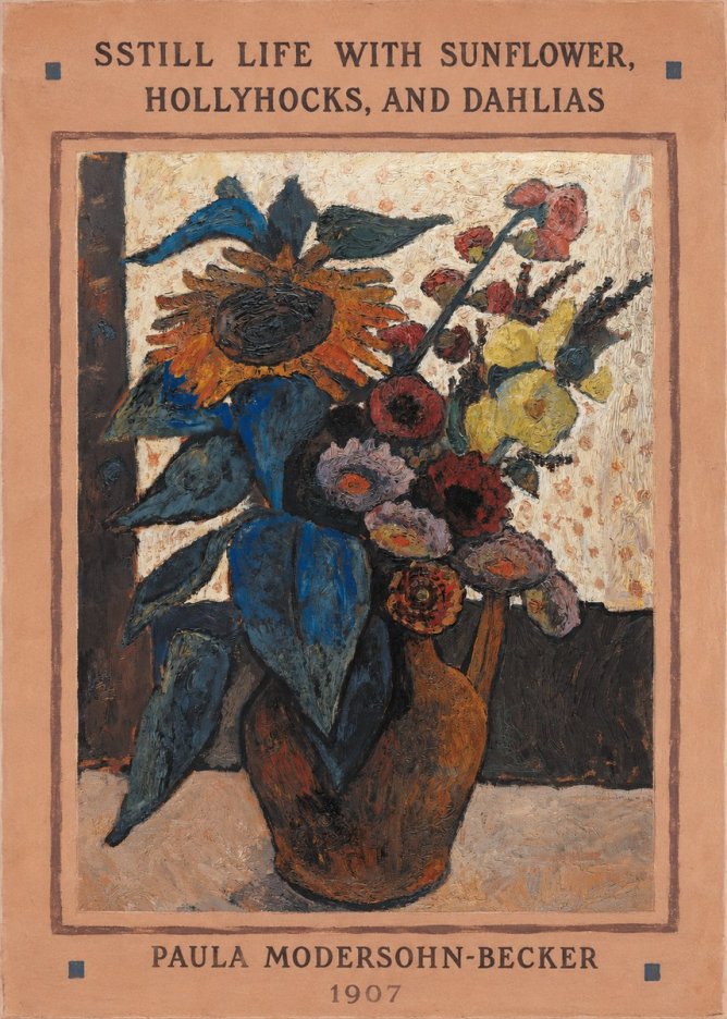 Paula Modersohn-Becker Still Life with Sunflower, Hollyhocks, and Dahlias No3 - Juliste