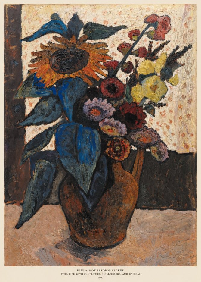 Paula Modersohn-Becker Still Life with Sunflower, Hollyhocks, and Dahlias No6 - Juliste