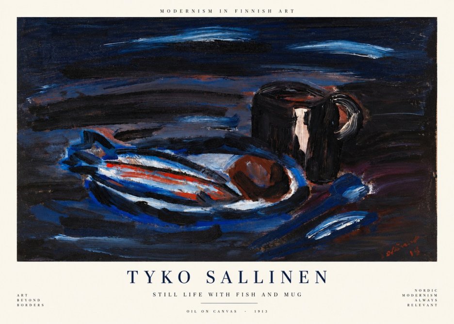 Tyko Sallinen Still Life with Fish and Mug No1 - Juliste