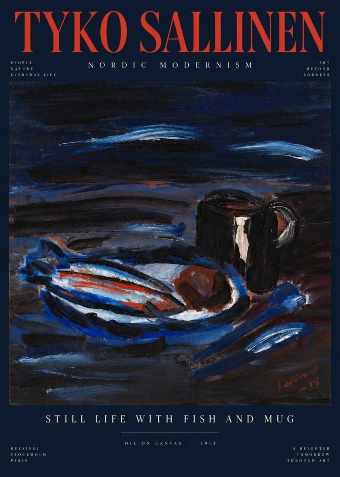 Tyko Sallinen Still Life with Fish and Mug No4 - Juliste
