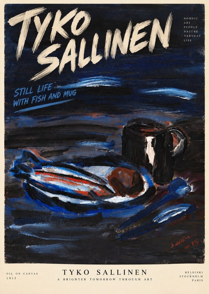 Tyko Sallinen Still Life with Fish and Mug No6 - Juliste