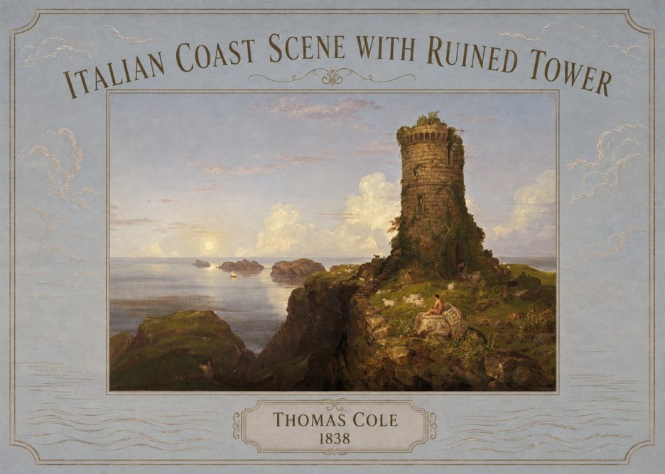 Thomas Cole Italian Coast Scene with Ruined Tower I No3 - Juliste