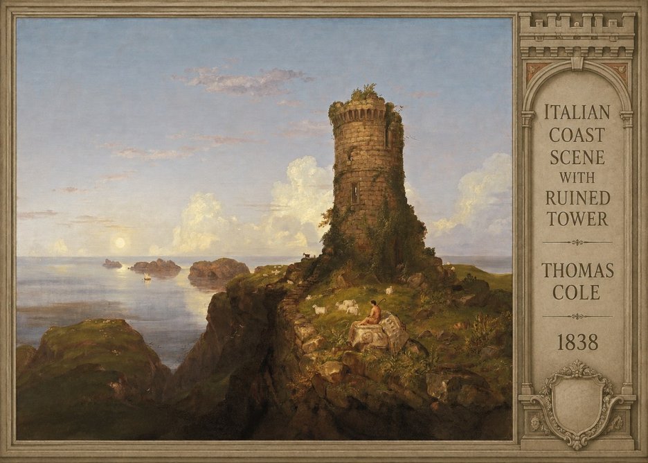 Thomas Cole Italian Coast Scene with Ruined Tower I No6 - Juliste