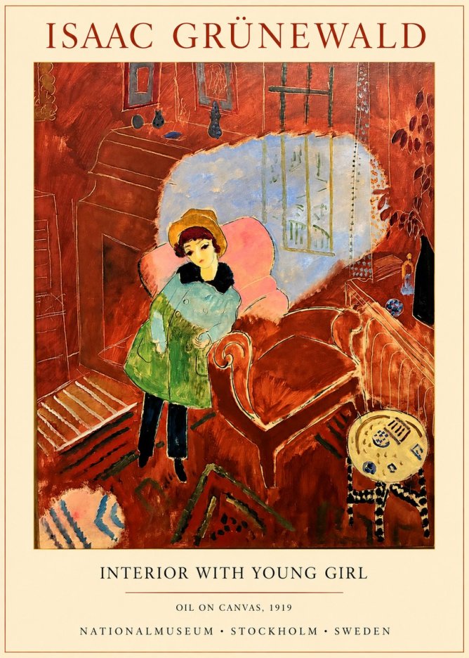 Isaac Grünewald Interior with Young Girl No1 - Juliste