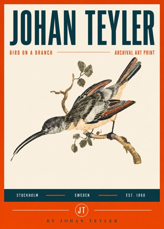 Johan Teyler Bird on a Branch No5 - Juliste